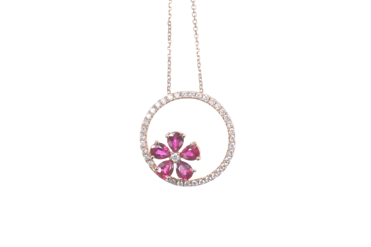 Ruby Flower Halo Pendant