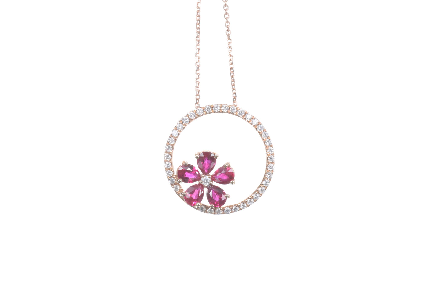 Ruby Flower Halo Pendant