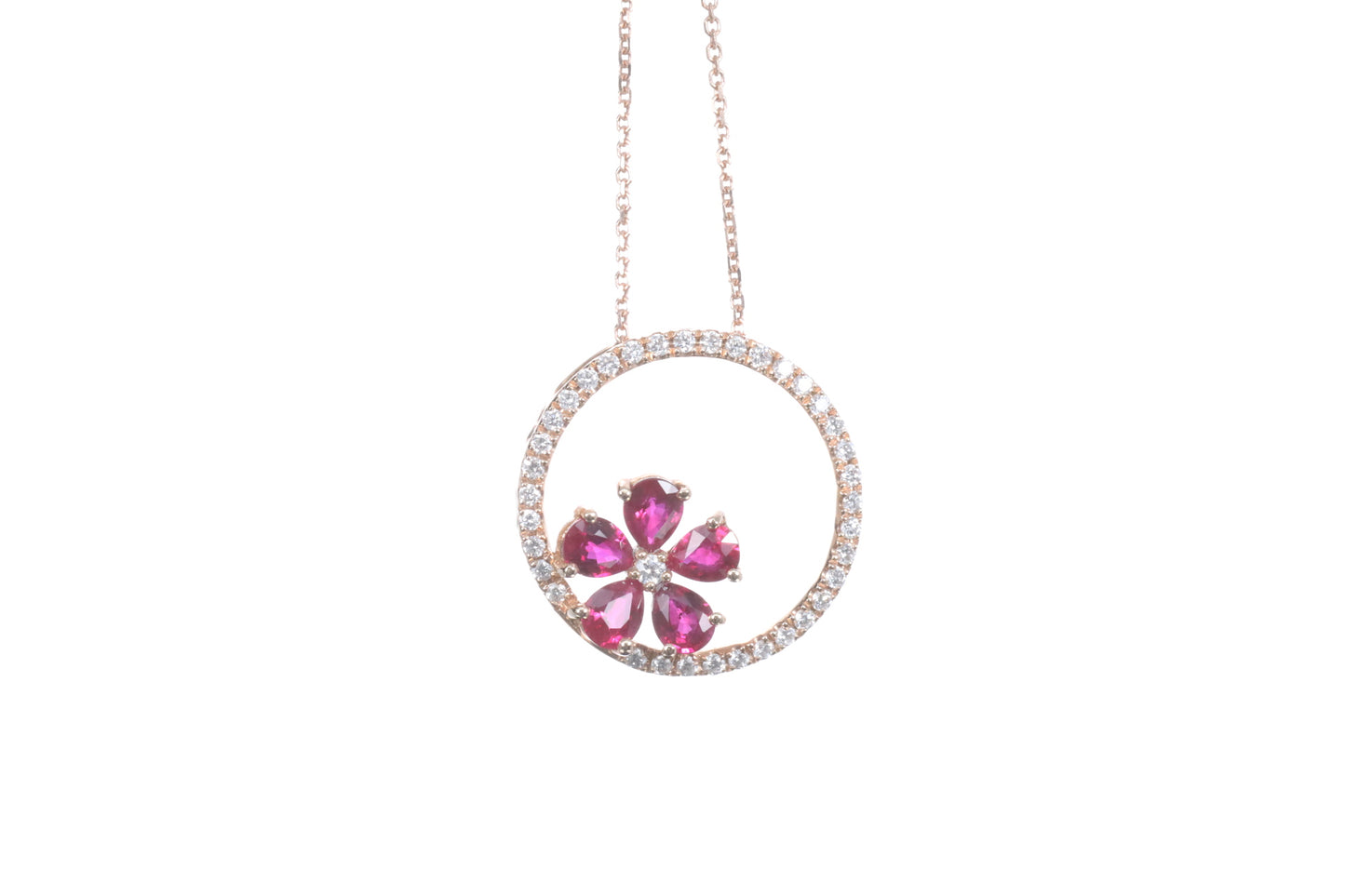 Ruby Flower Halo Pendant