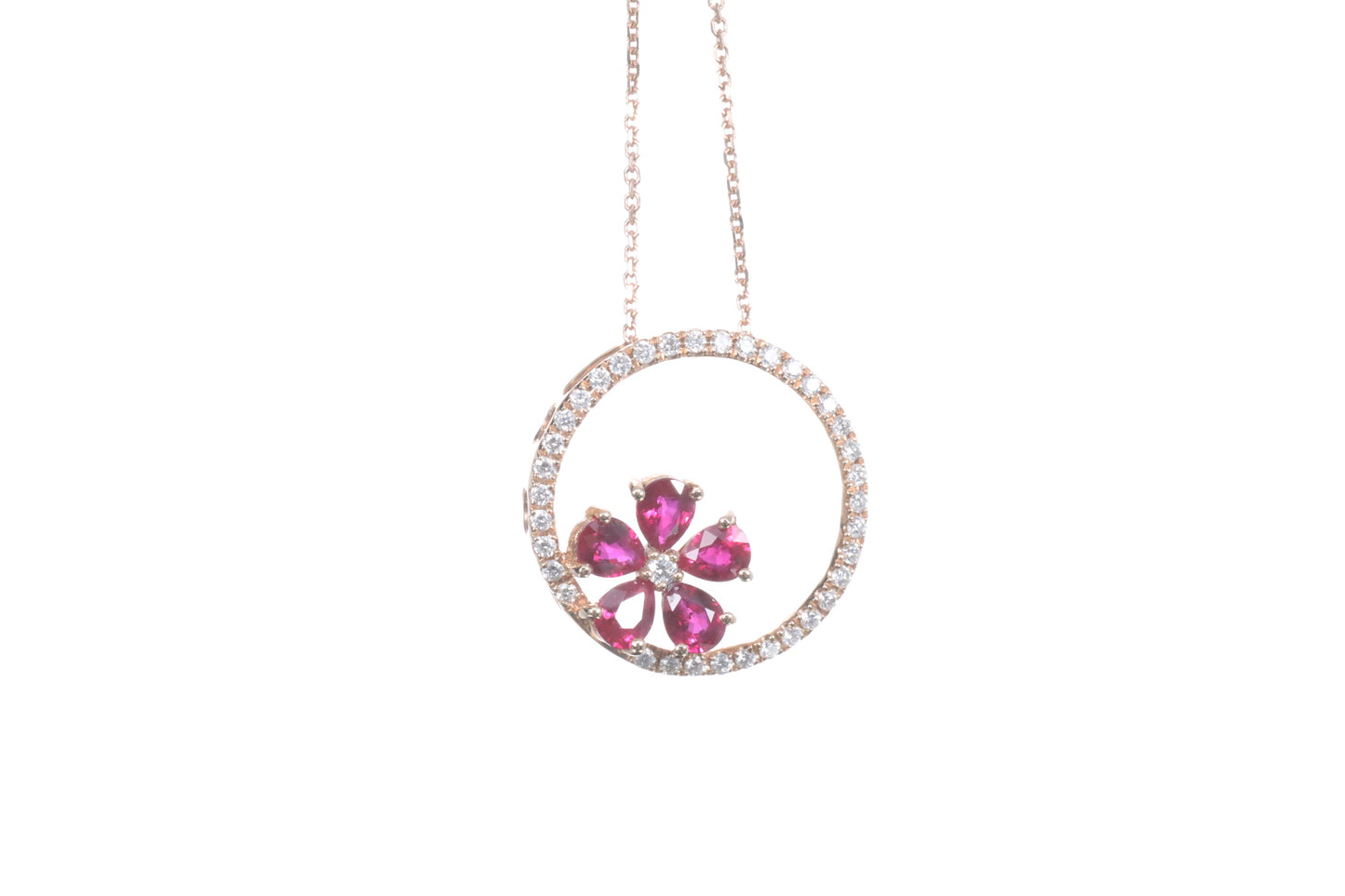 Ruby Flower Halo Pendant