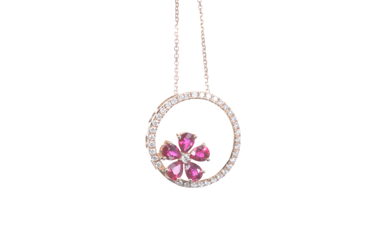 Ruby Flower Halo Pendant