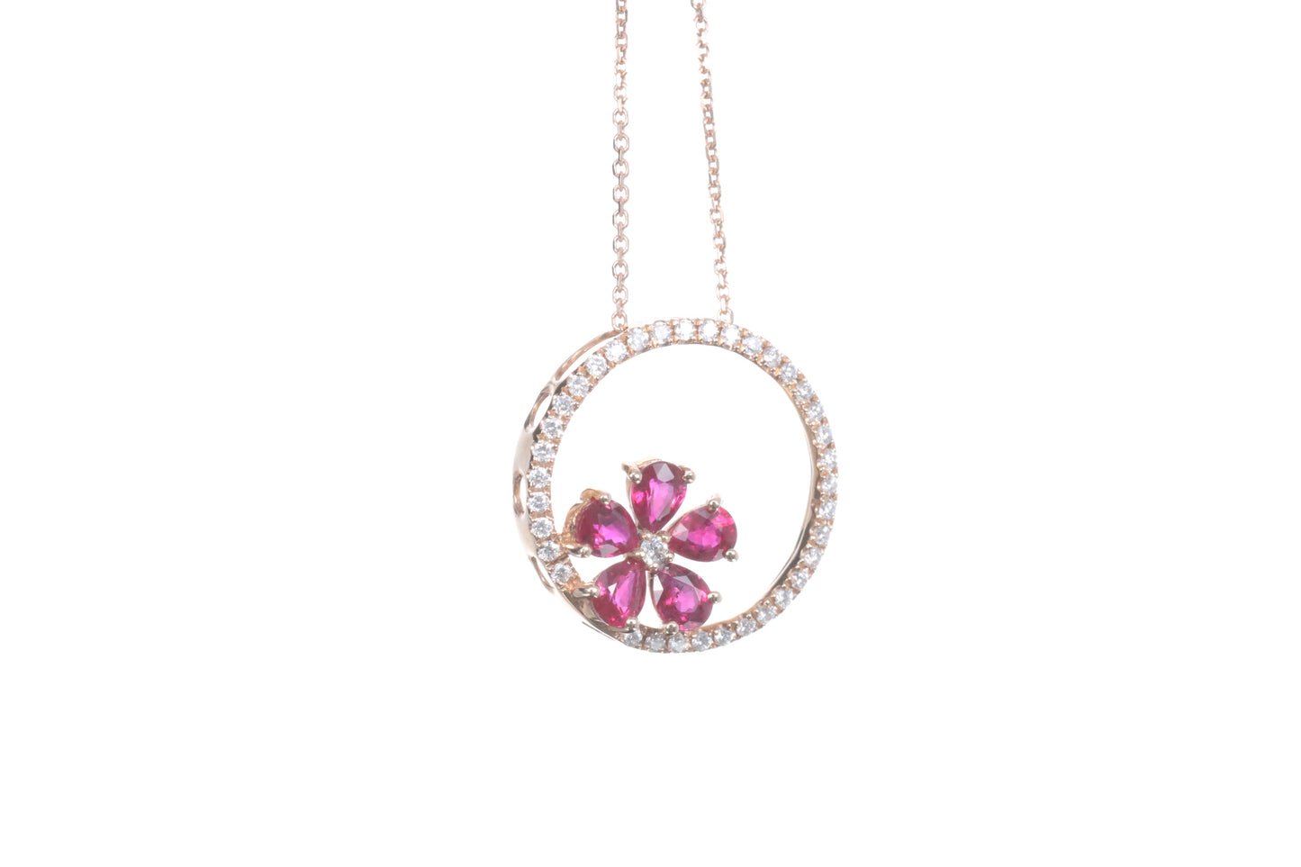 Ruby Flower Halo Pendant
