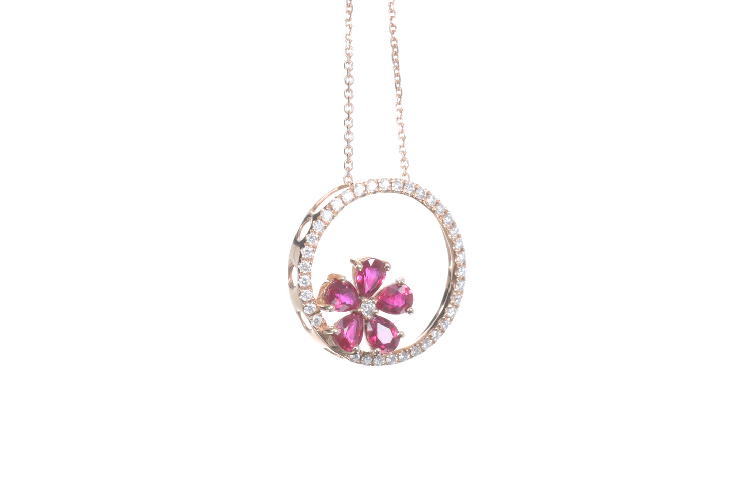 Ruby Flower Halo Pendant