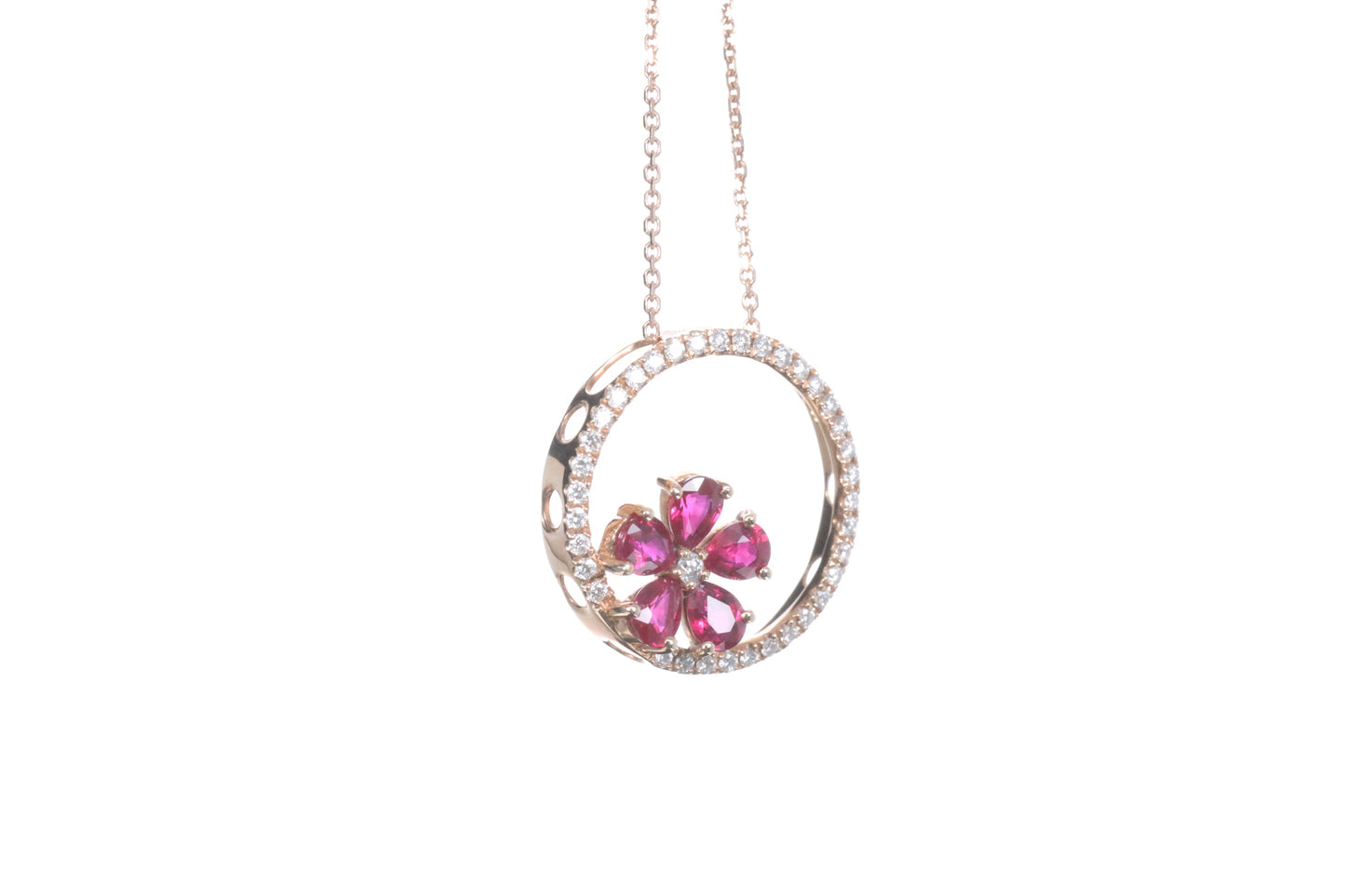Ruby Flower Halo Pendant