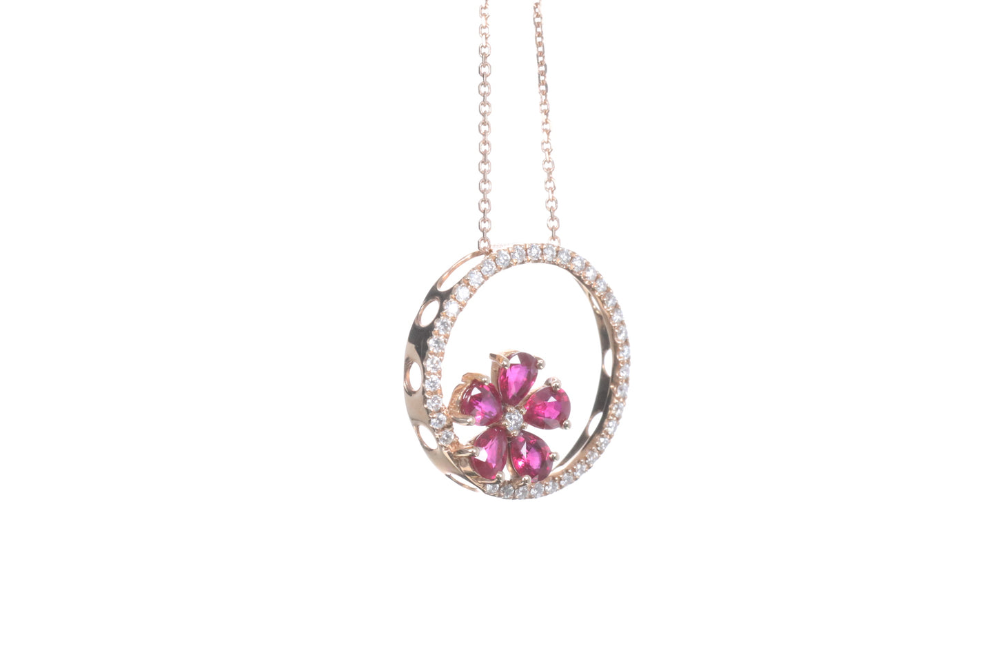 Ruby Flower Halo Pendant