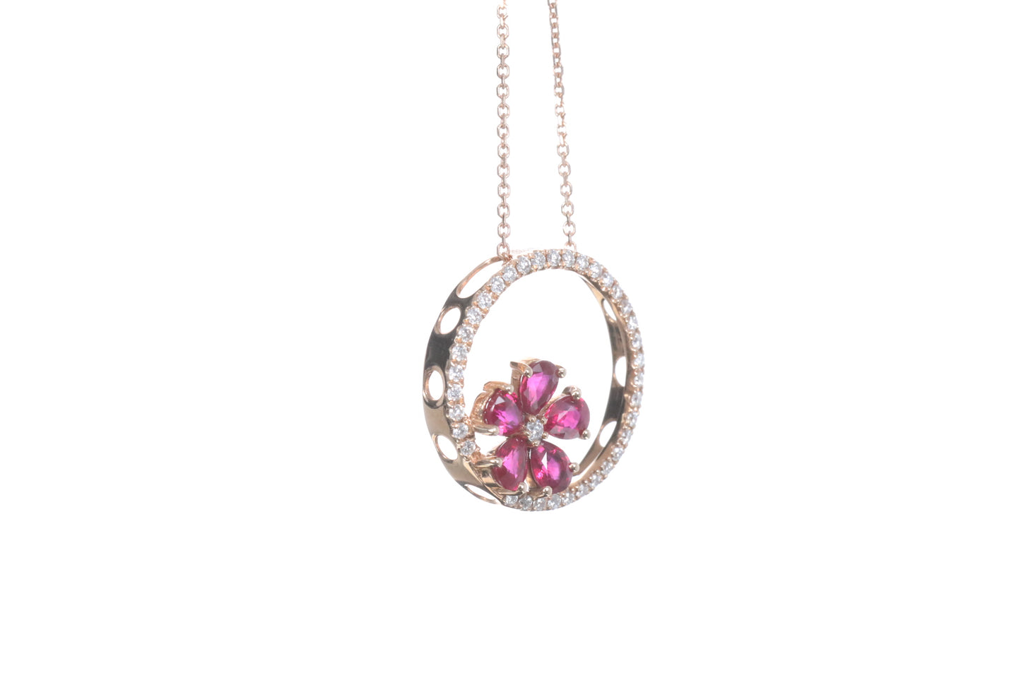 Ruby Flower Halo Pendant
