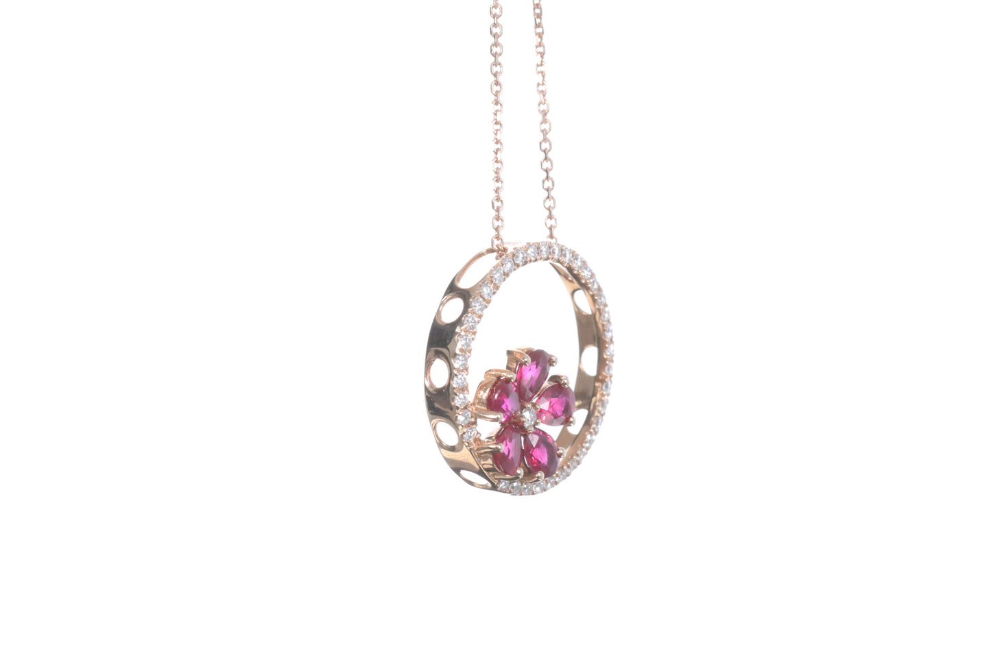 Ruby Flower Halo Pendant