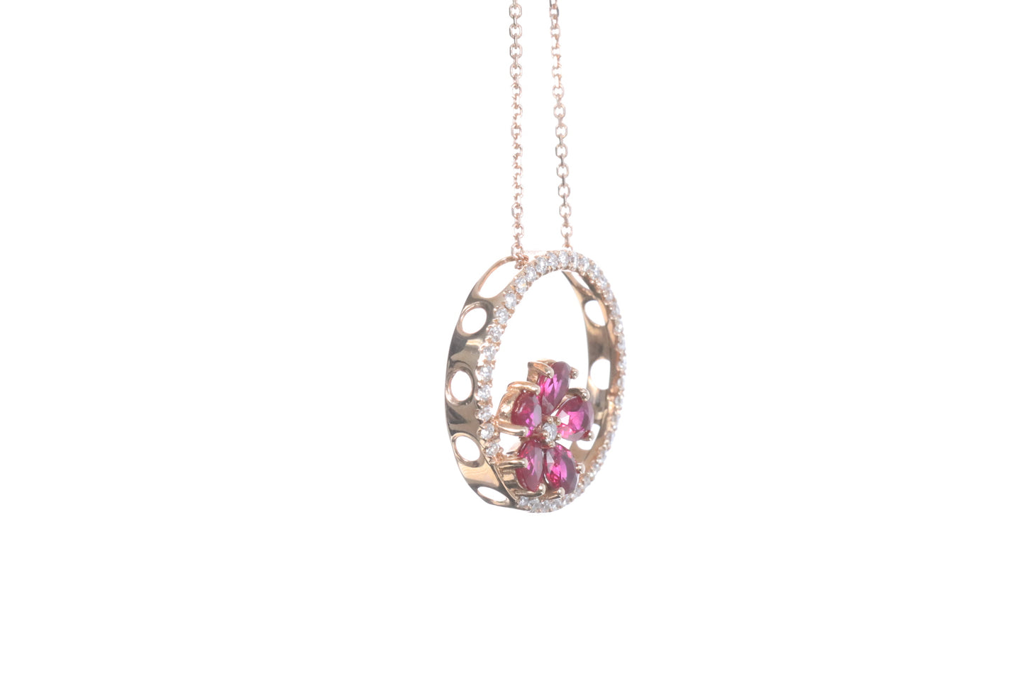 Ruby Flower Halo Pendant