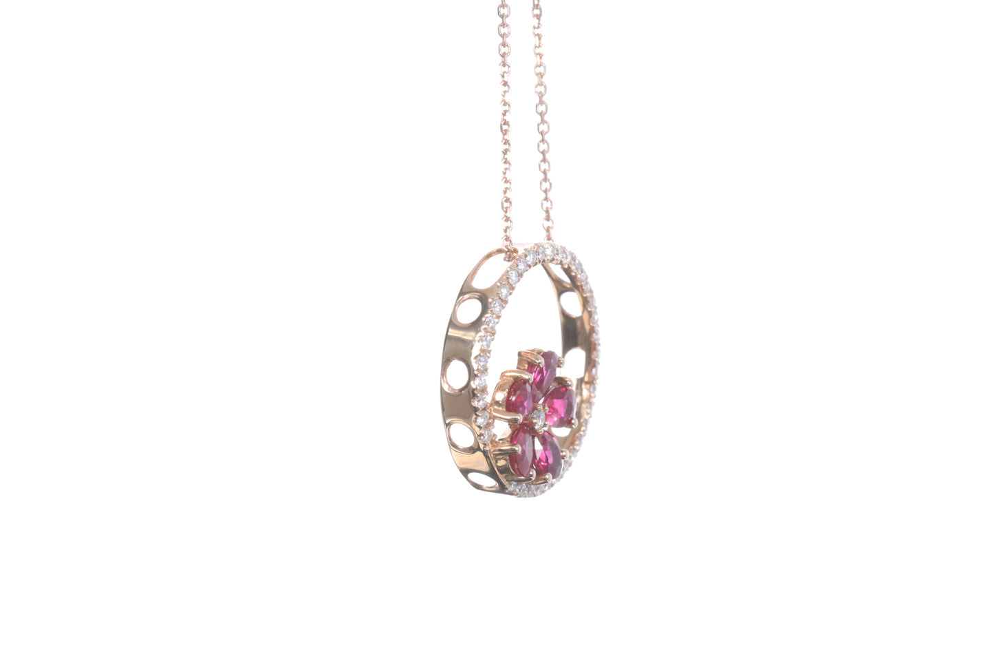 Ruby Flower Halo Pendant