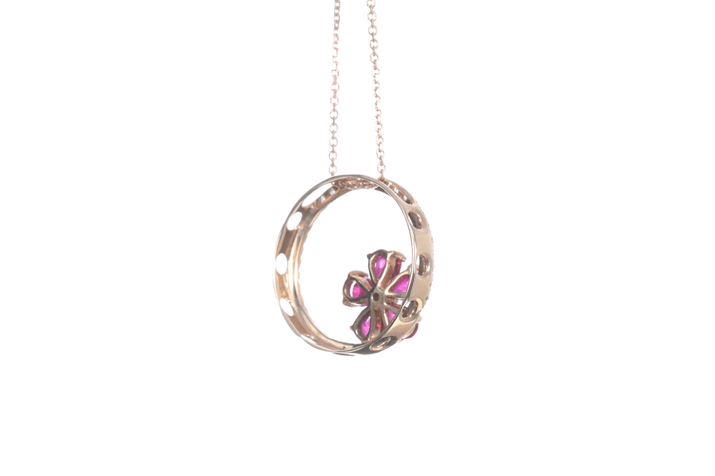 Ruby Flower Halo Pendant