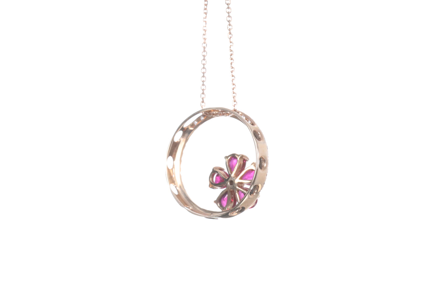 Ruby Flower Halo Pendant