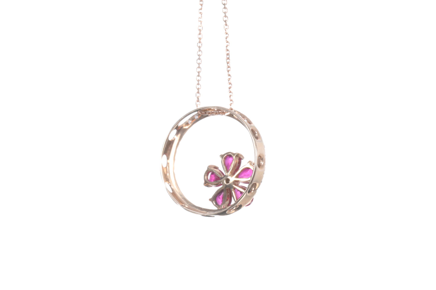 Ruby Flower Halo Pendant