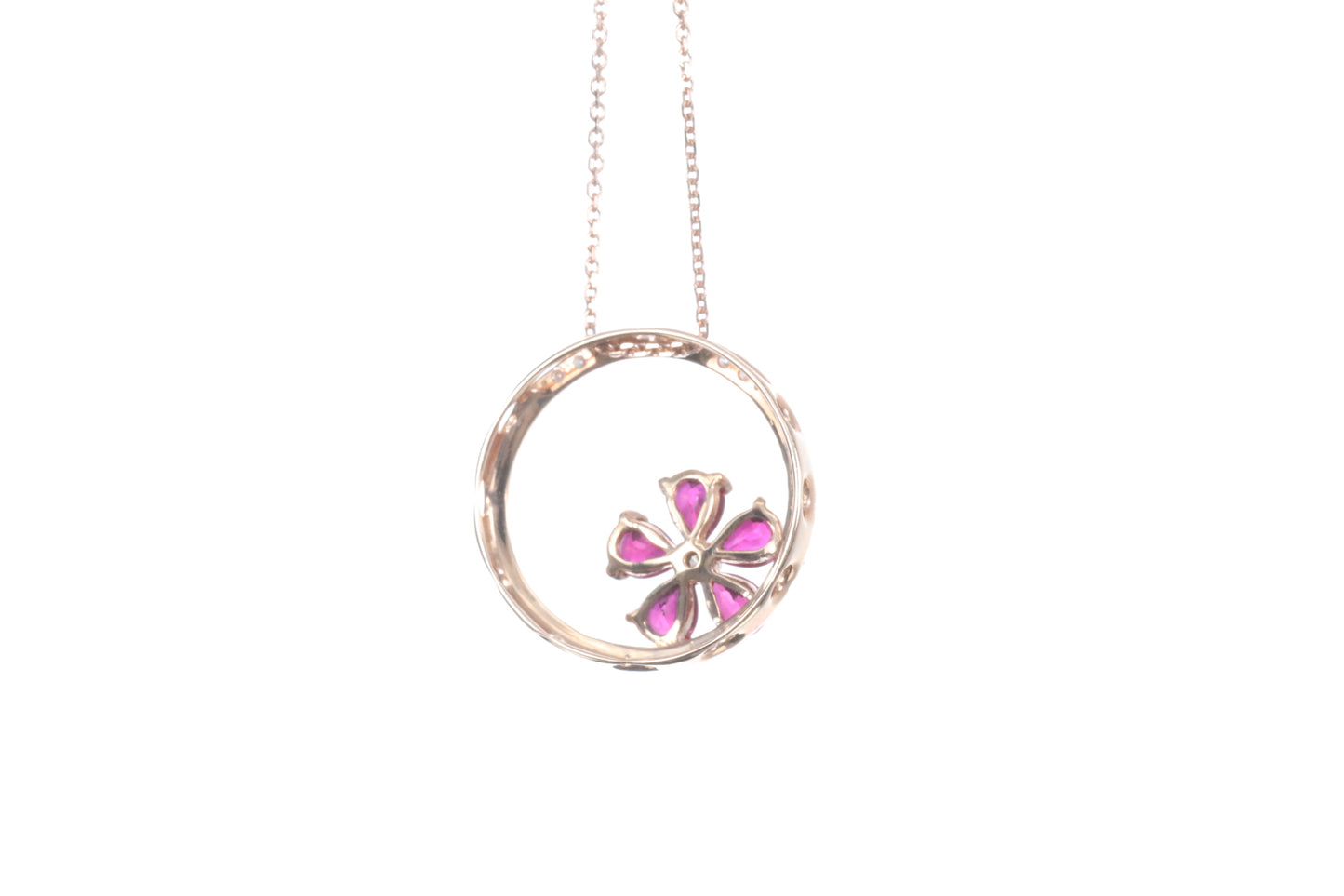 Ruby Flower Halo Pendant