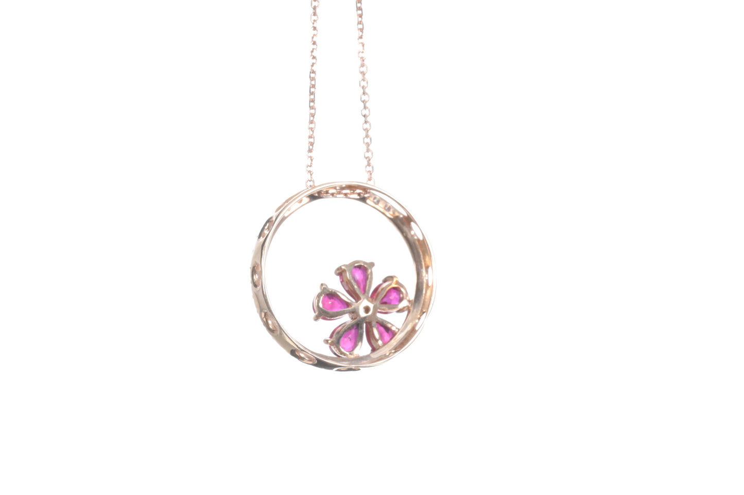 Ruby Flower Halo Pendant