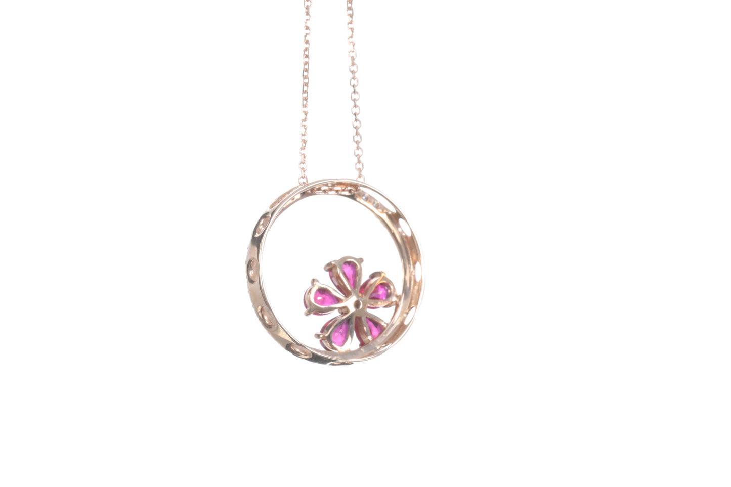Ruby Flower Halo Pendant