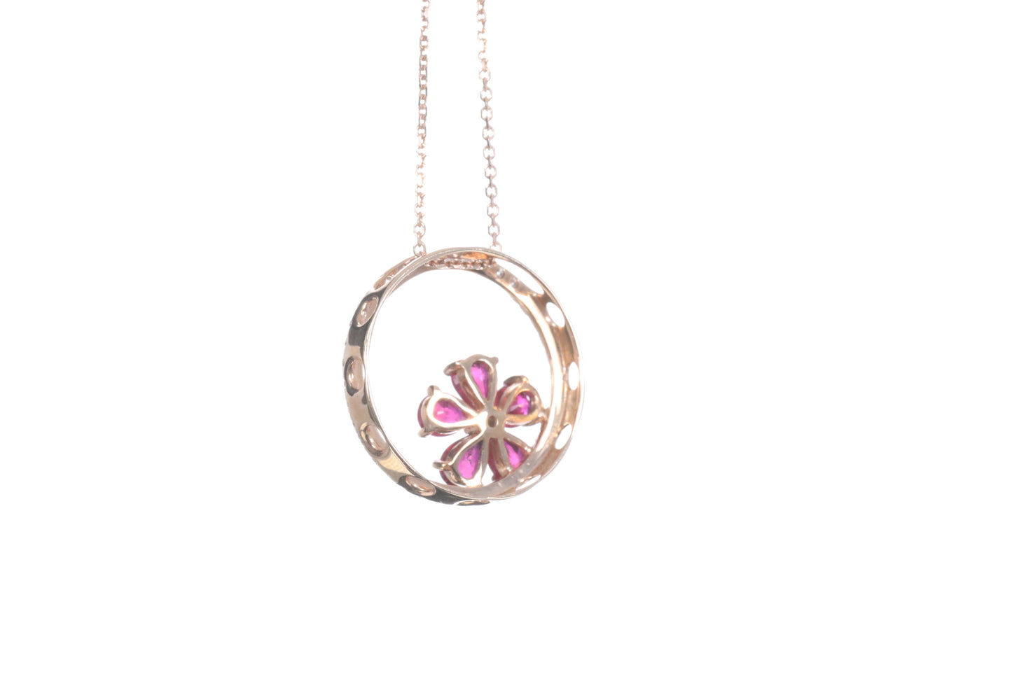 Ruby Flower Halo Pendant