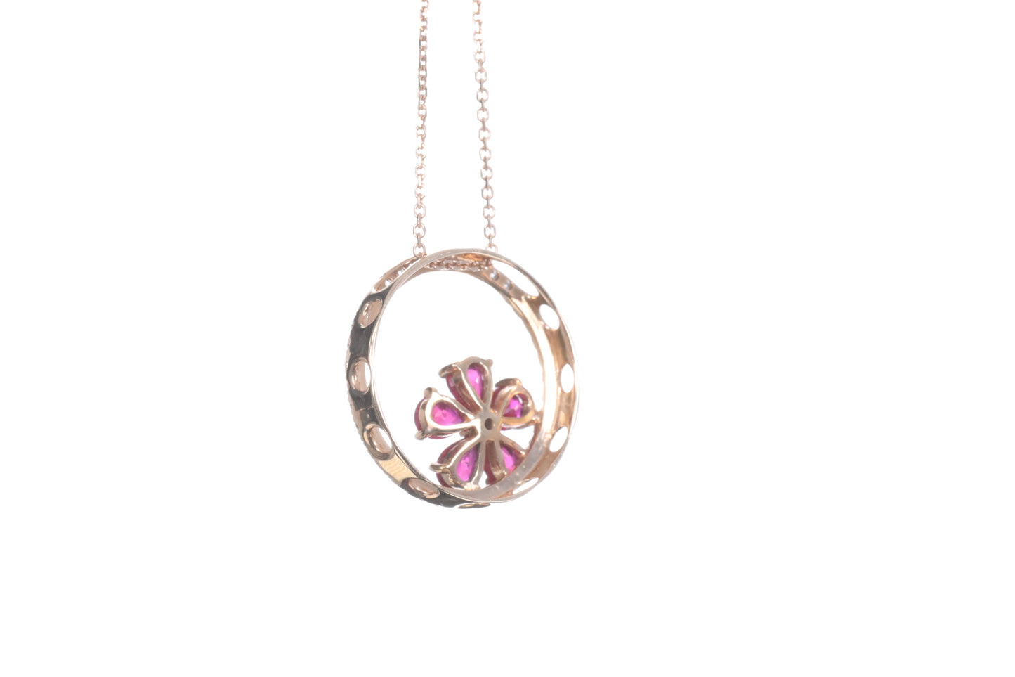 Ruby Flower Halo Pendant