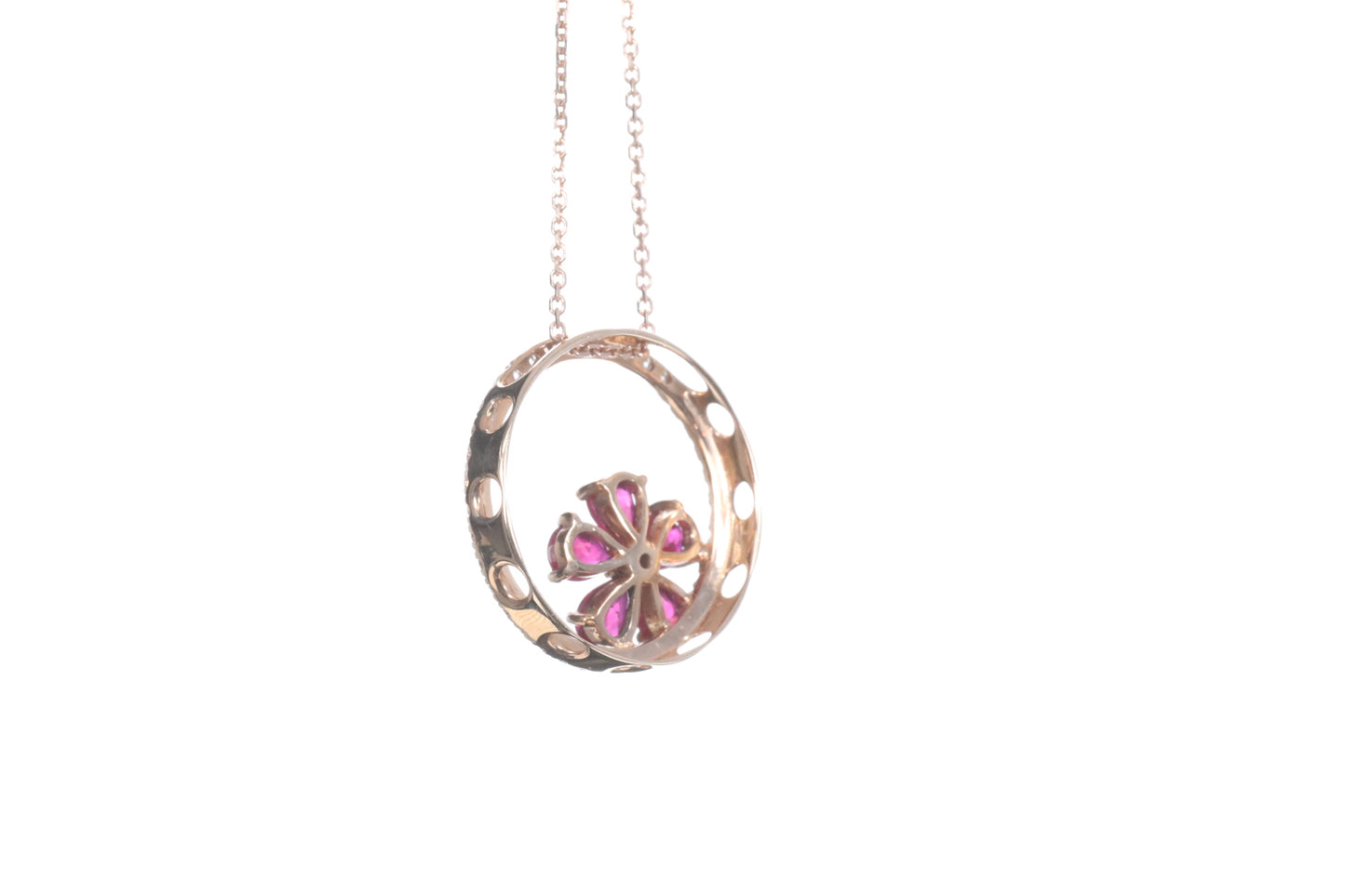 Ruby Flower Halo Pendant