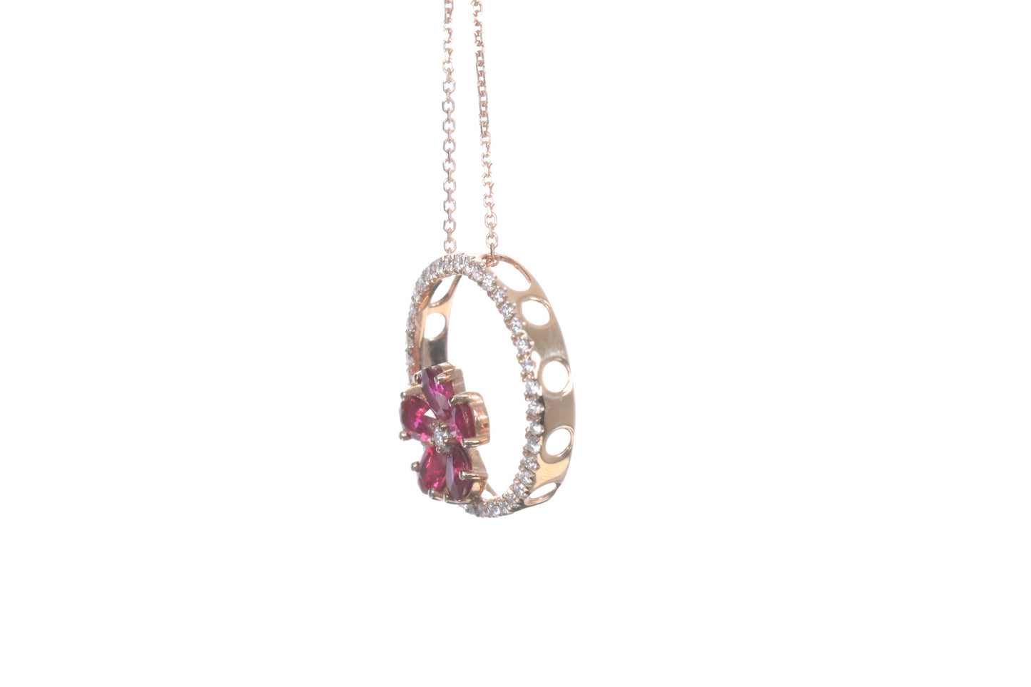 Ruby Flower Halo Pendant