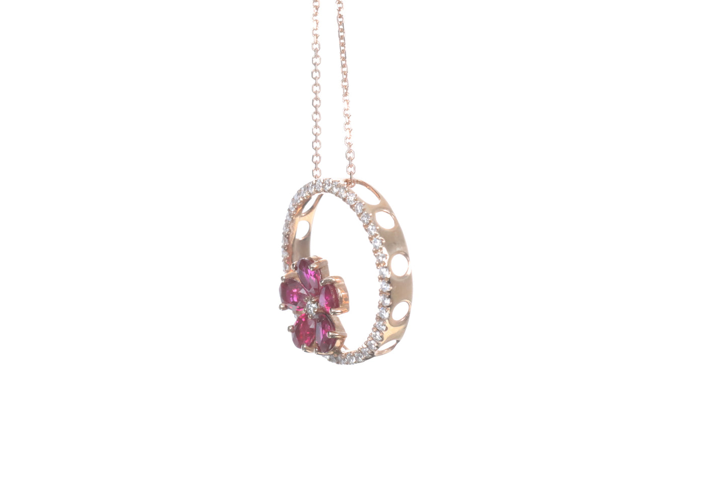 Ruby Flower Halo Pendant