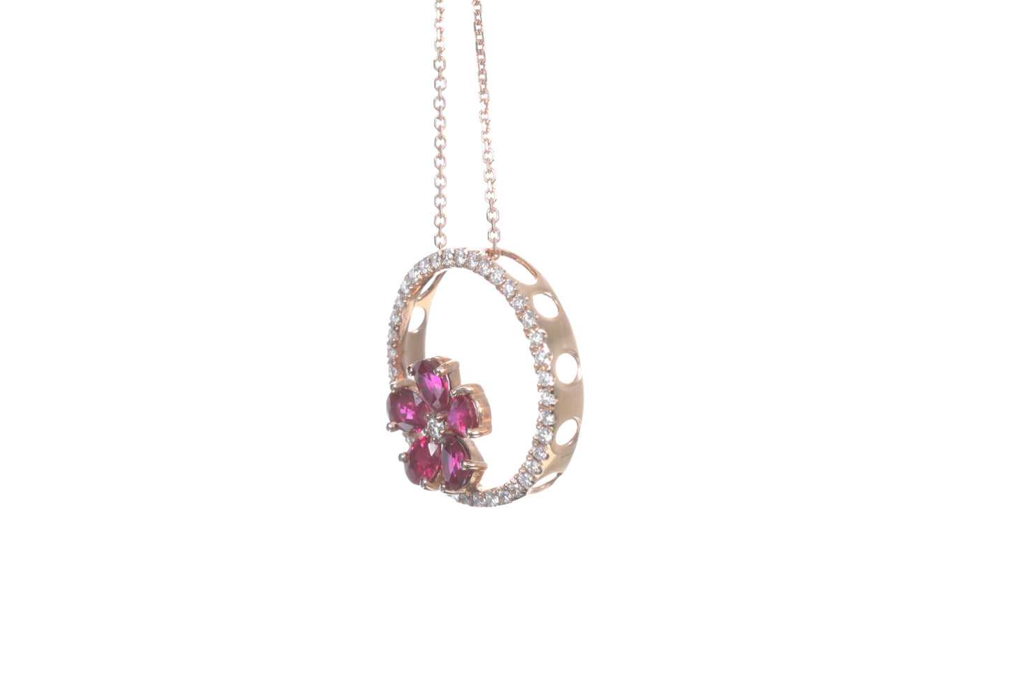 Ruby Flower Halo Pendant