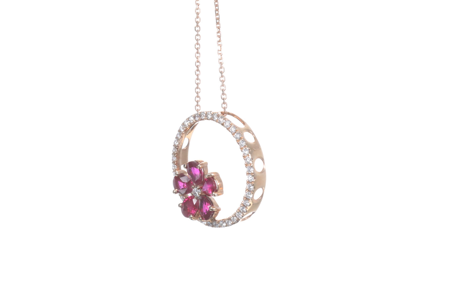 Ruby Flower Halo Pendant