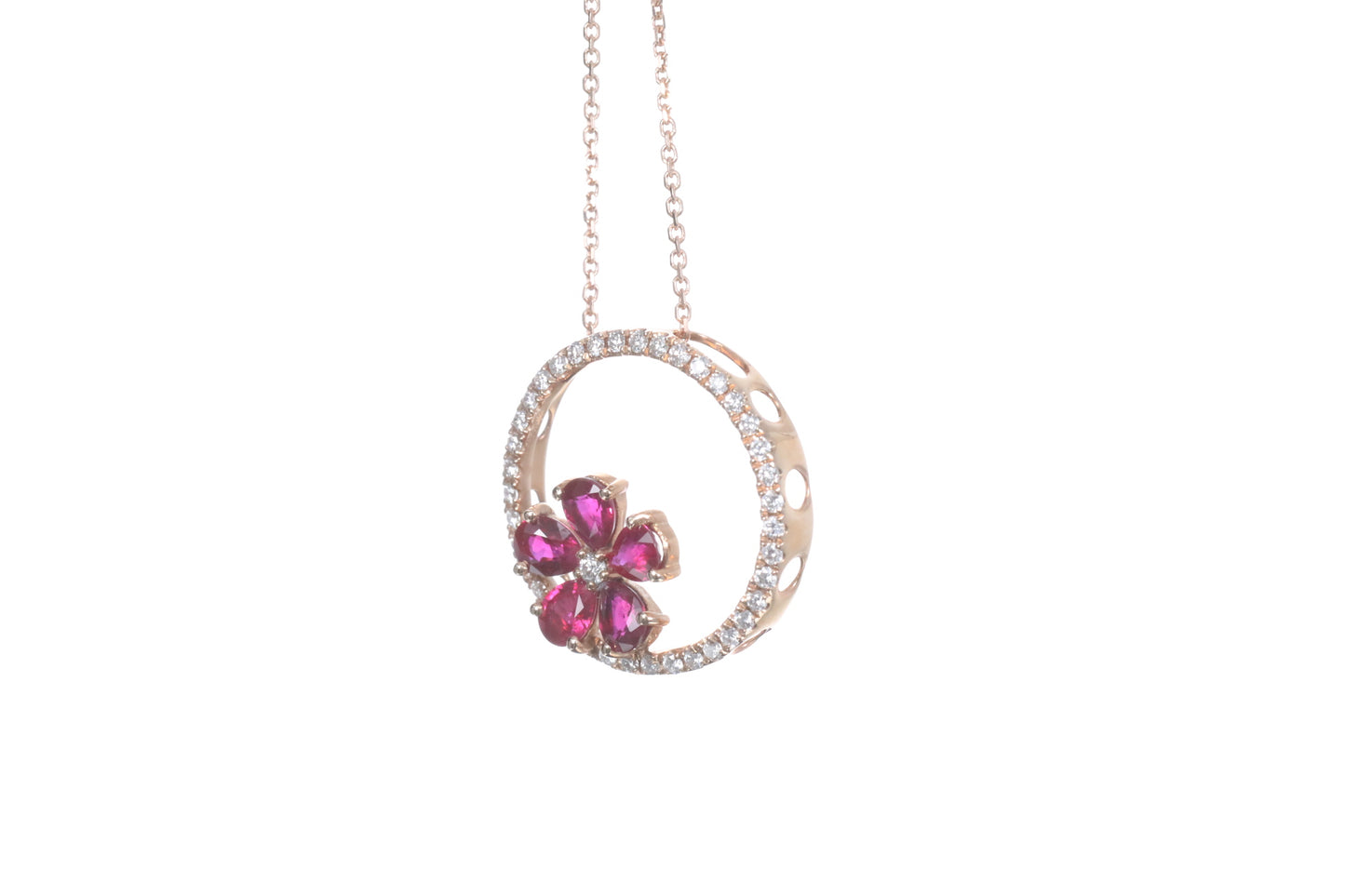 Ruby Flower Halo Pendant
