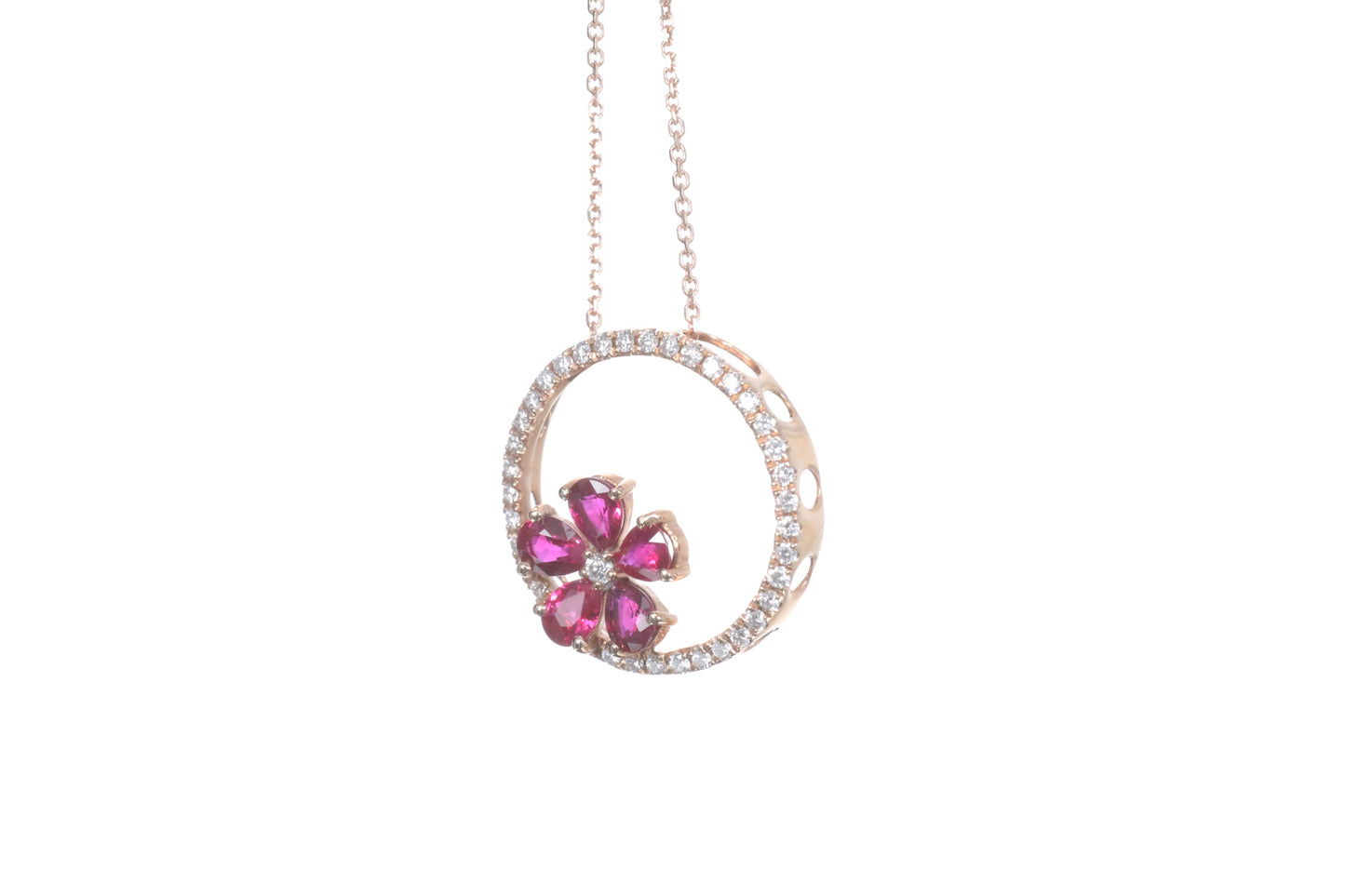 Ruby Flower Halo Pendant
