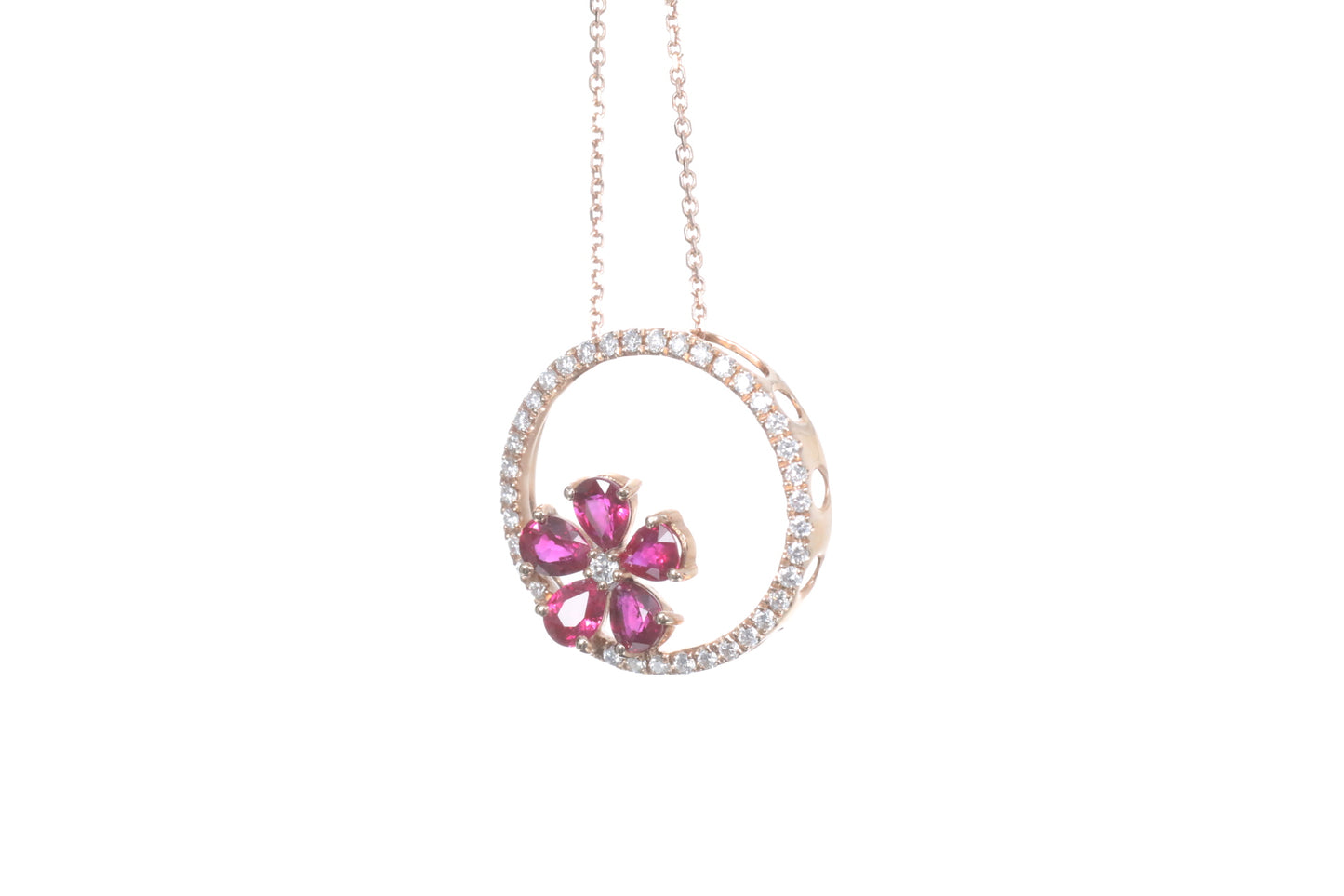 Ruby Flower Halo Pendant