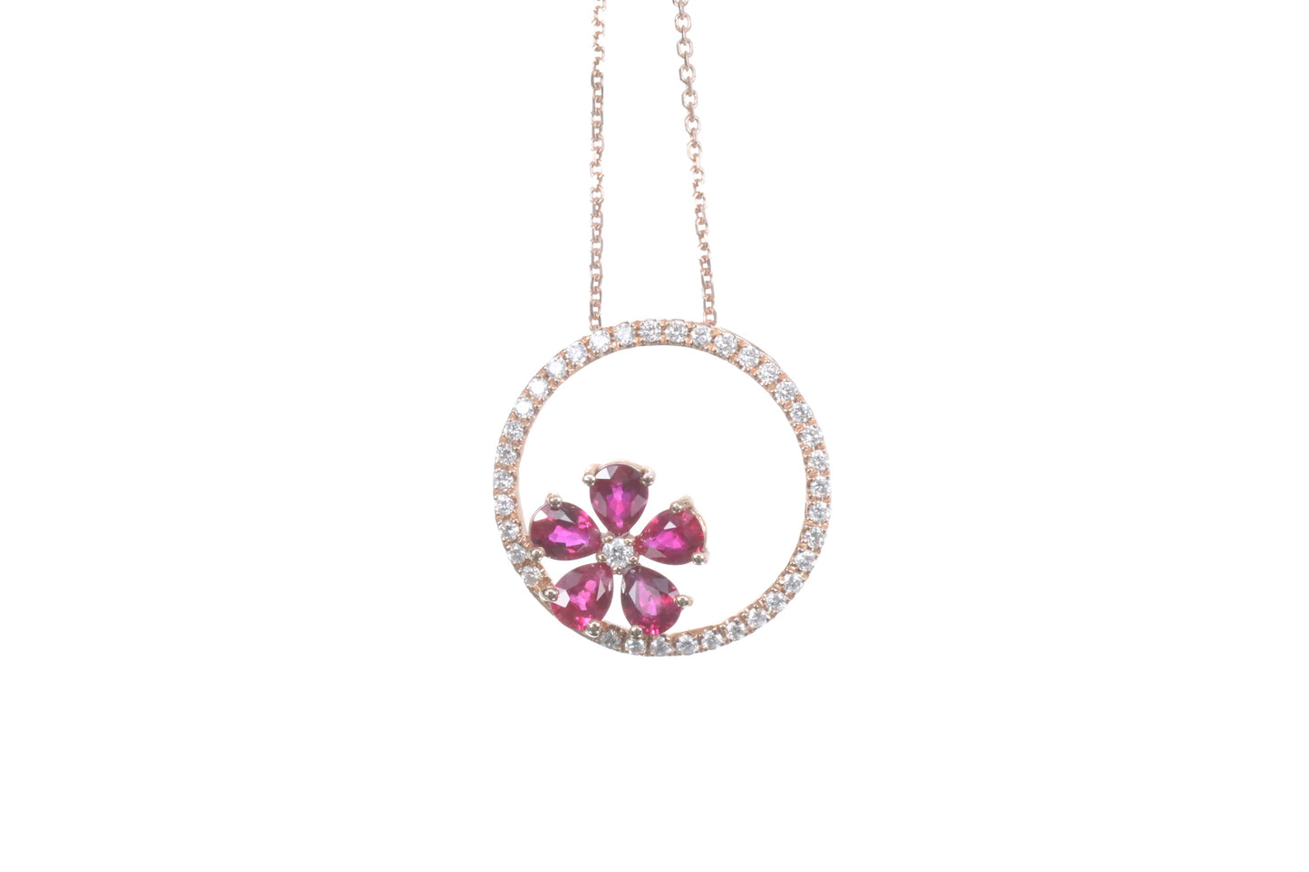 Ruby Flower Halo Pendant