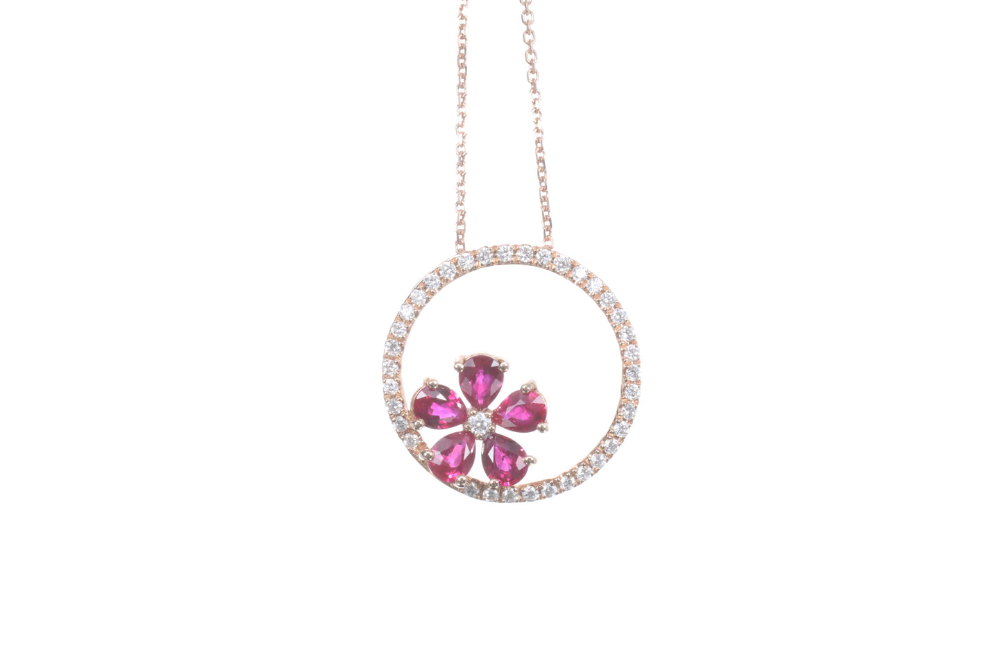 Ruby Flower Halo Pendant