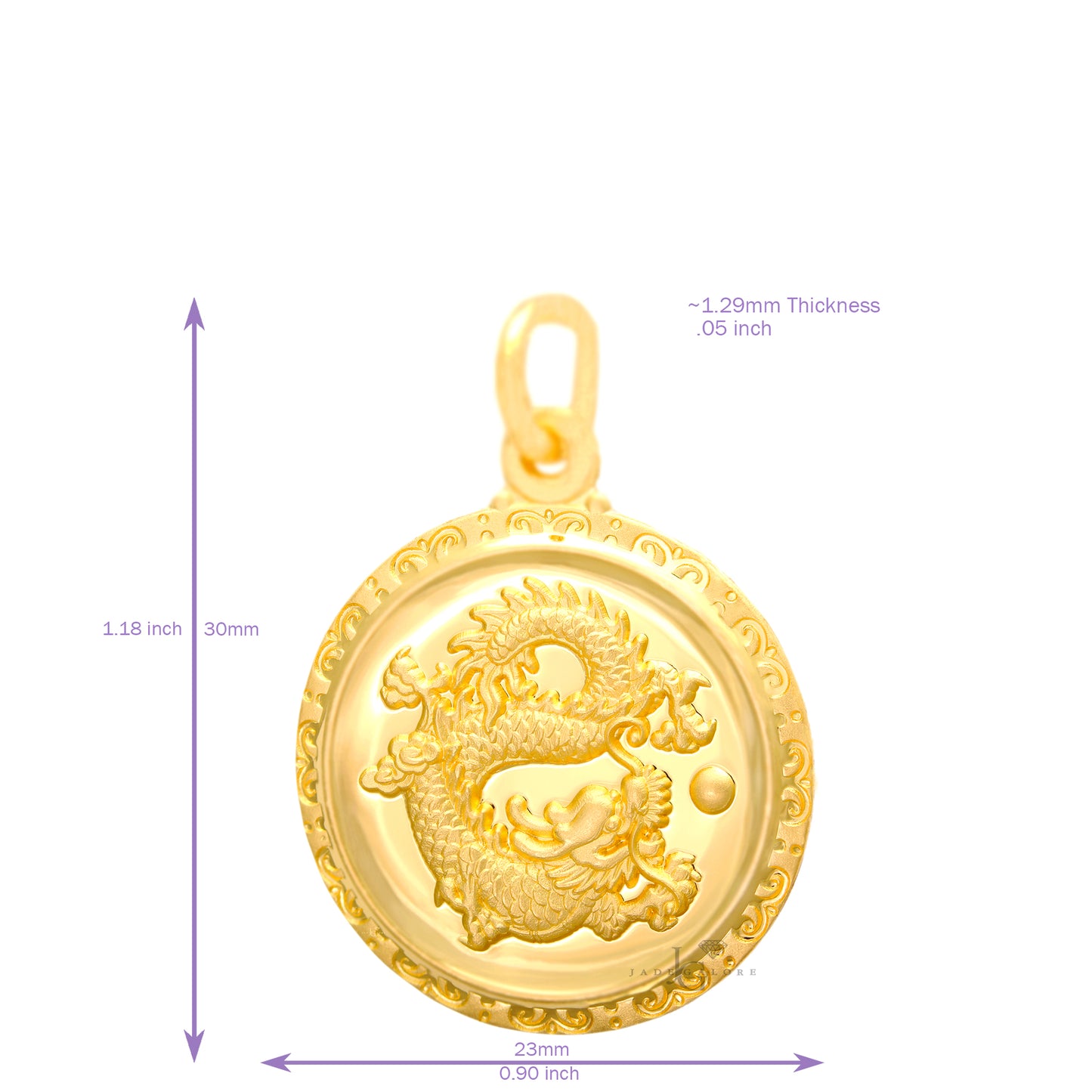 24K Medium Round Dragon Pendant