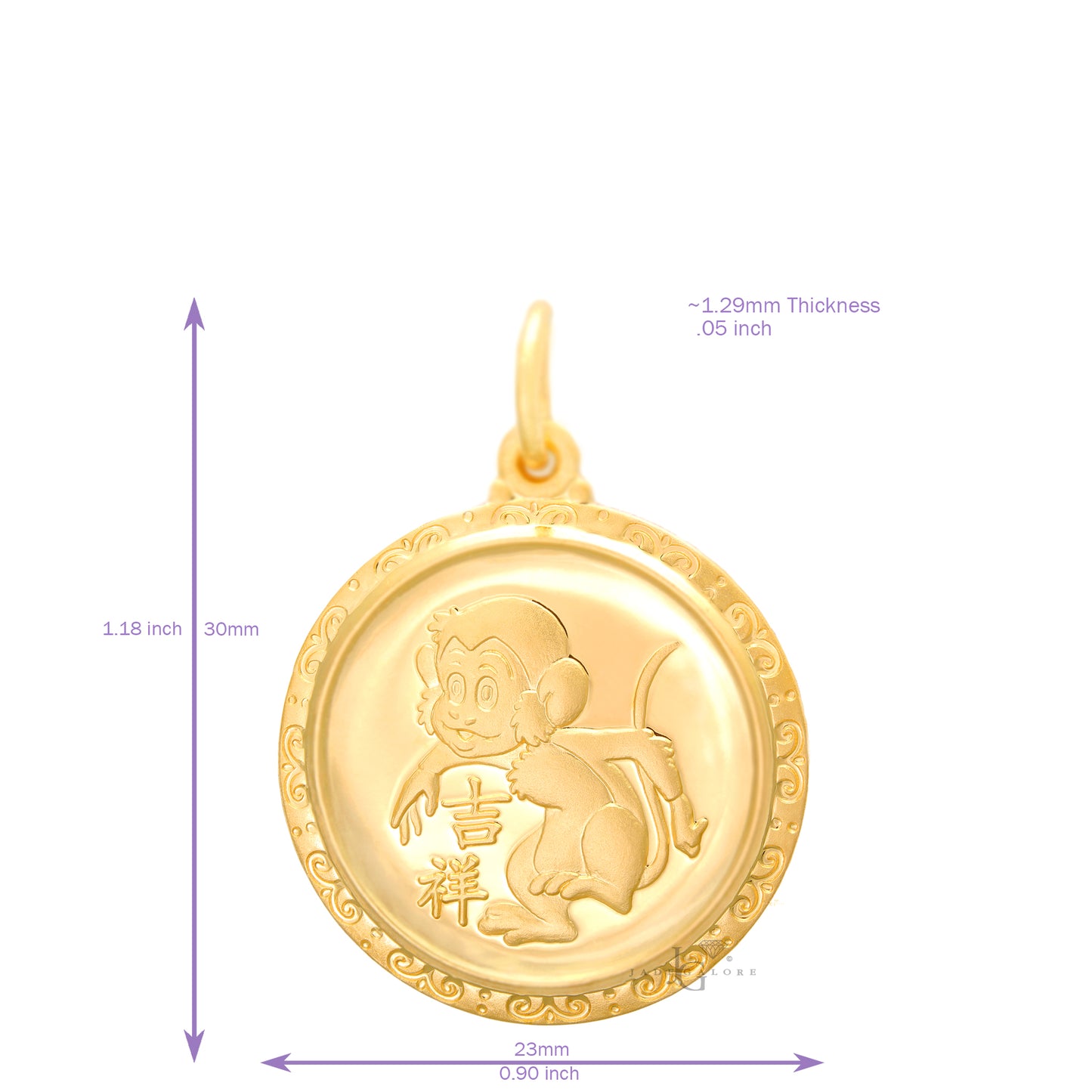 24K Medium Round Monkey Pendant