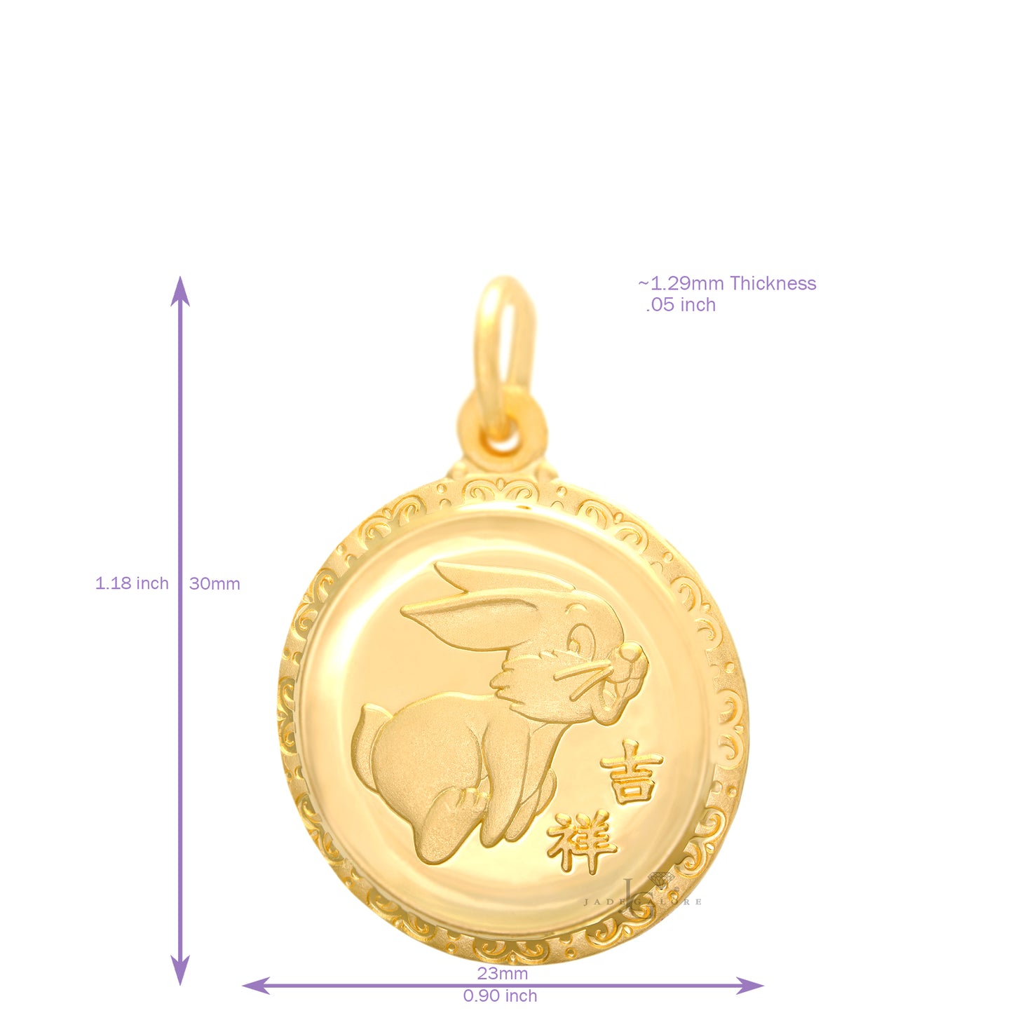 24K Medium Round Rabbit Pendant