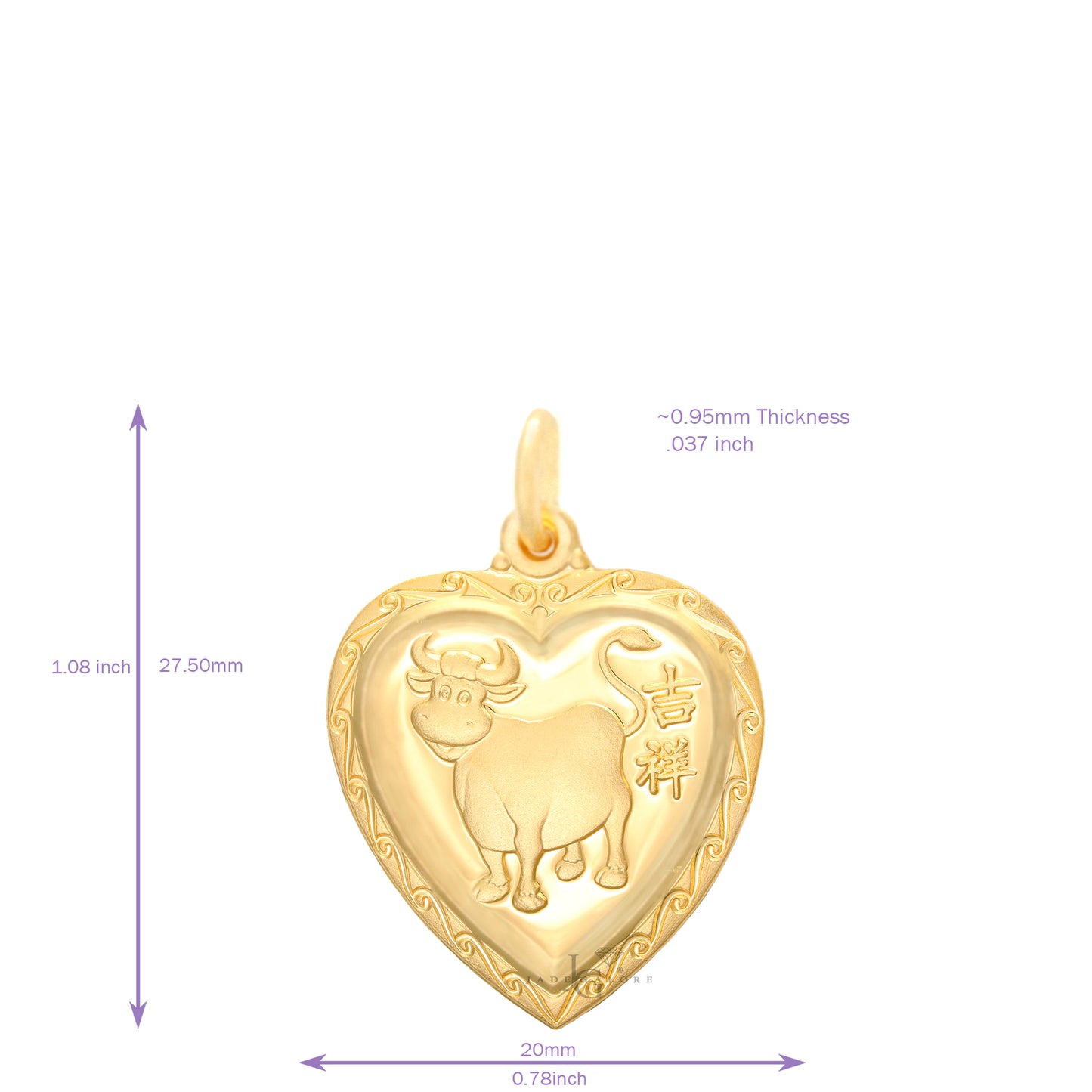 24K Small Heart Ox Pendant