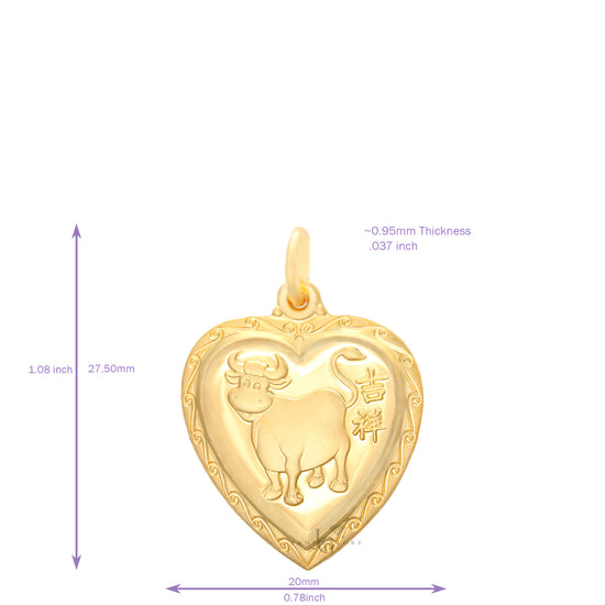 24K Small Heart Ox Pendant