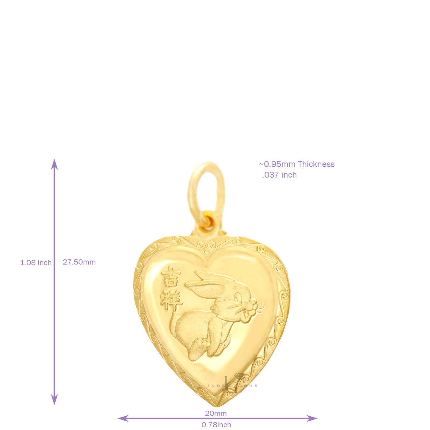 24K Small Heart Rabbit Pendant