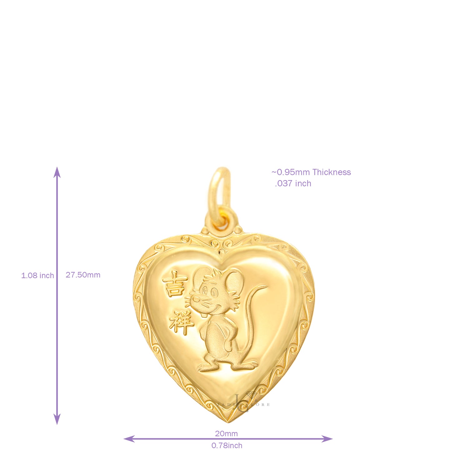 24K Small Heart Rat Pendant