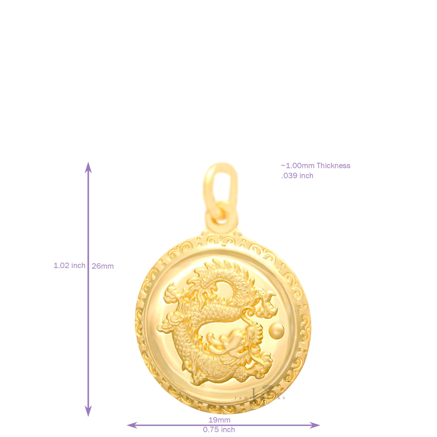 24K Small Round Dragon Pendant