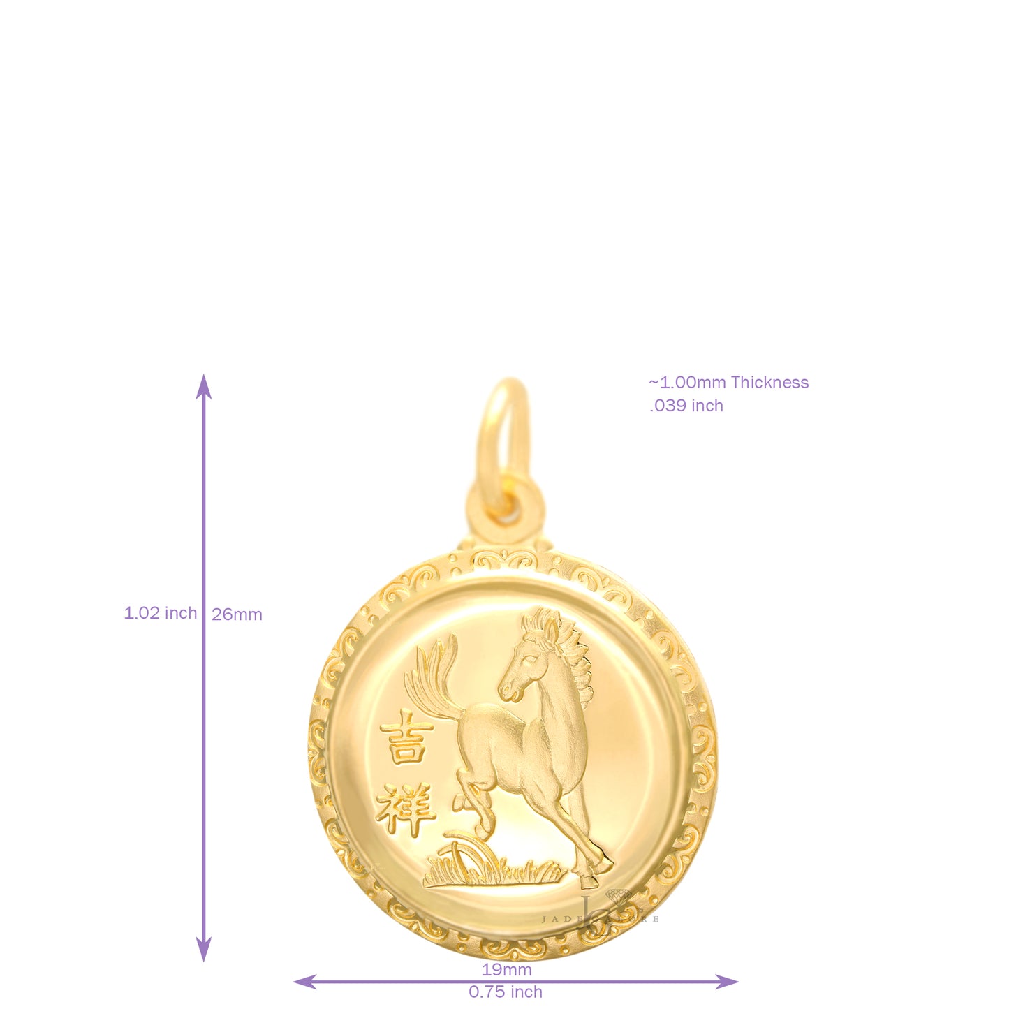 24K Small Round Horse Pendant