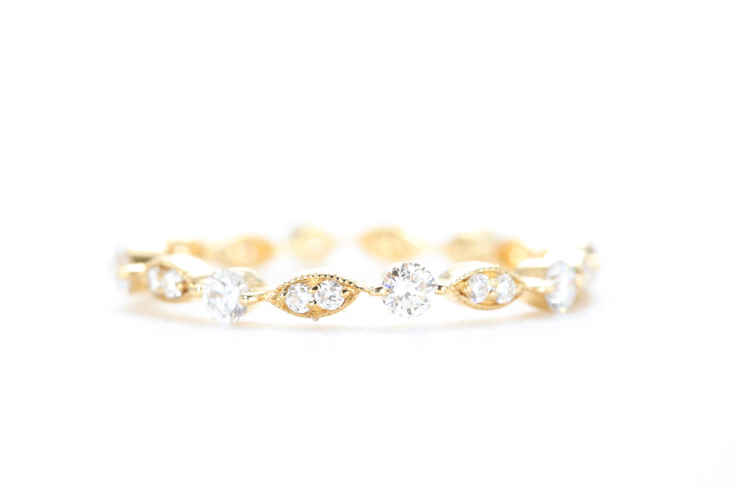 Round and Marquise Shaped Diamond Ring Yellow Gold