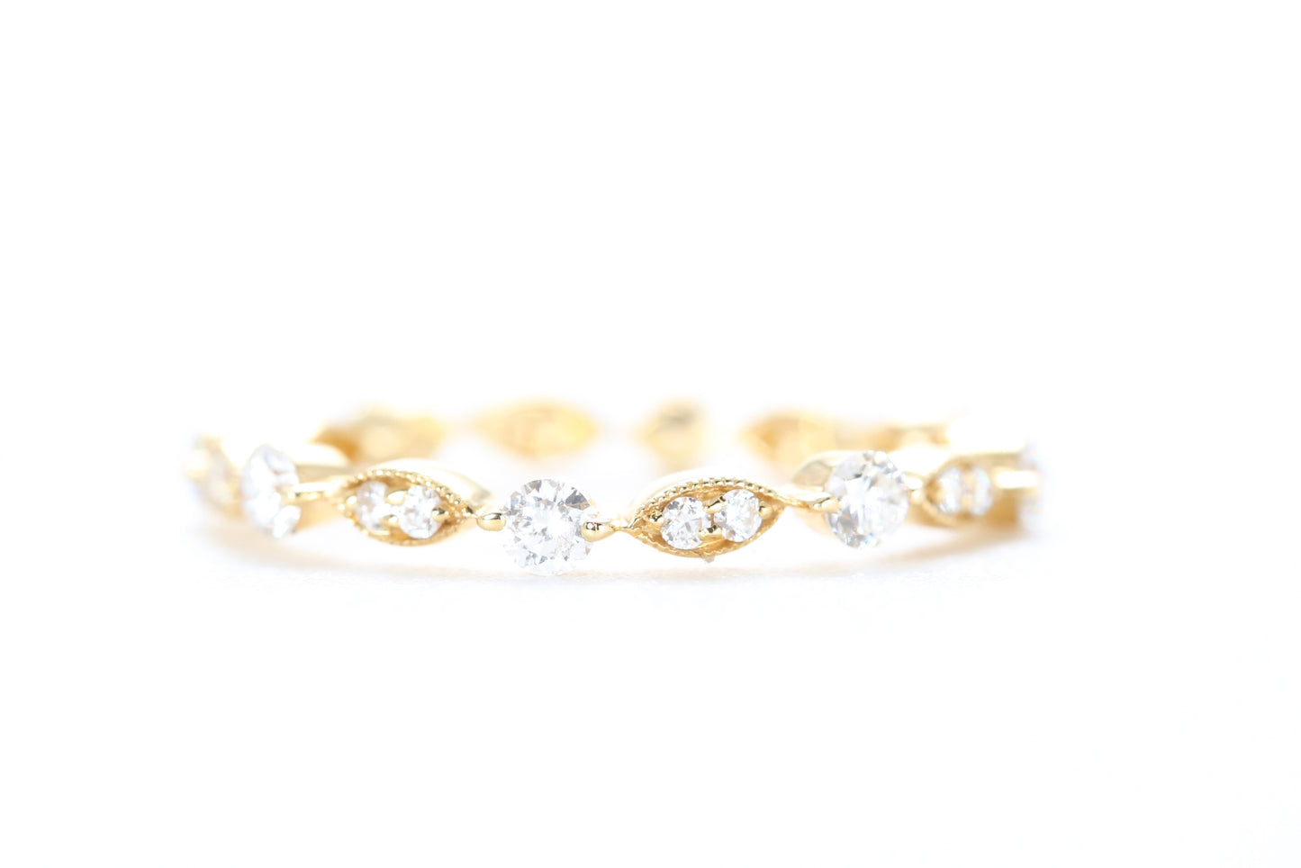 Round and Marquise Shaped Diamond Ring Yellow Gold