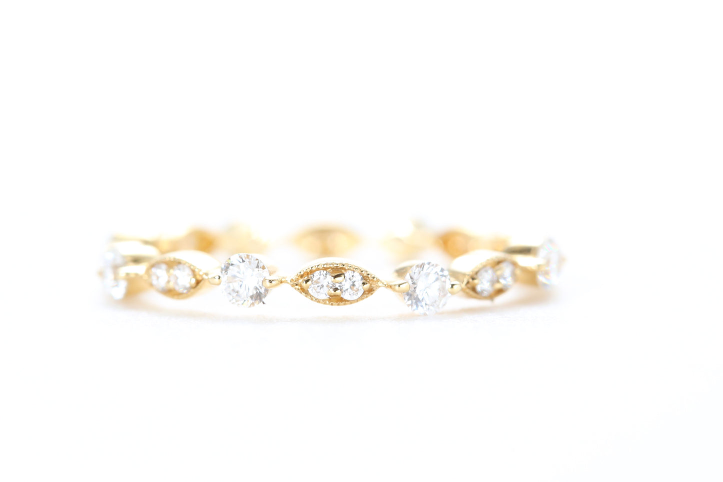 Round and Marquise Shaped Diamond Ring Yellow Gold