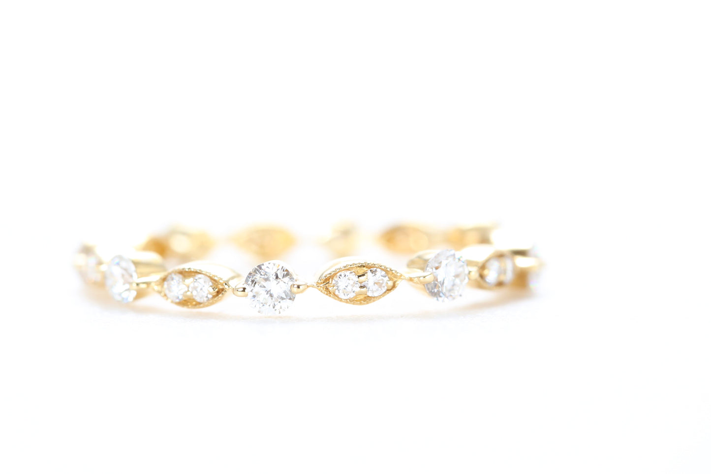 Round and Marquise Shaped Diamond Ring Yellow Gold