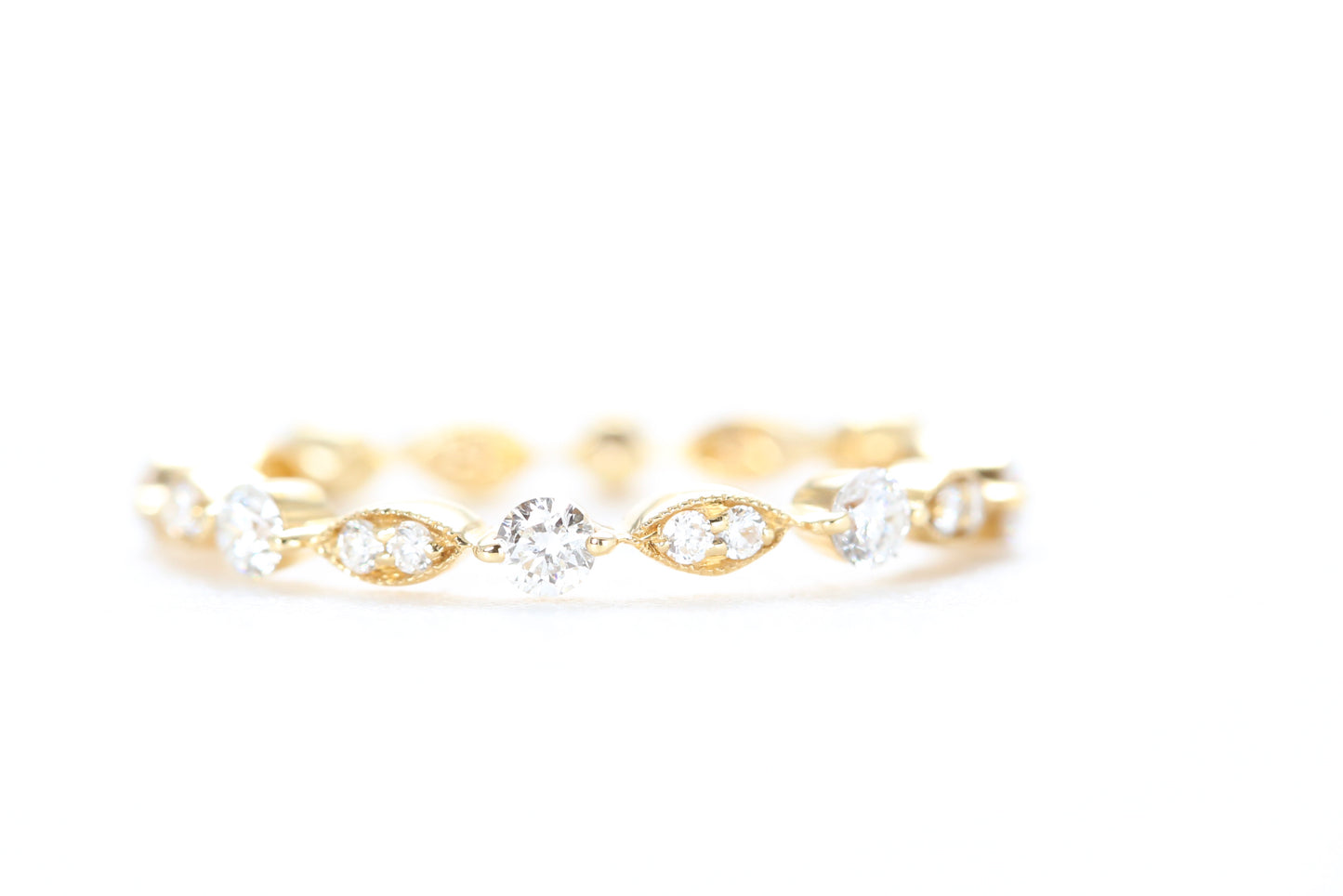 Round and Marquise Shaped Diamond Ring Yellow Gold