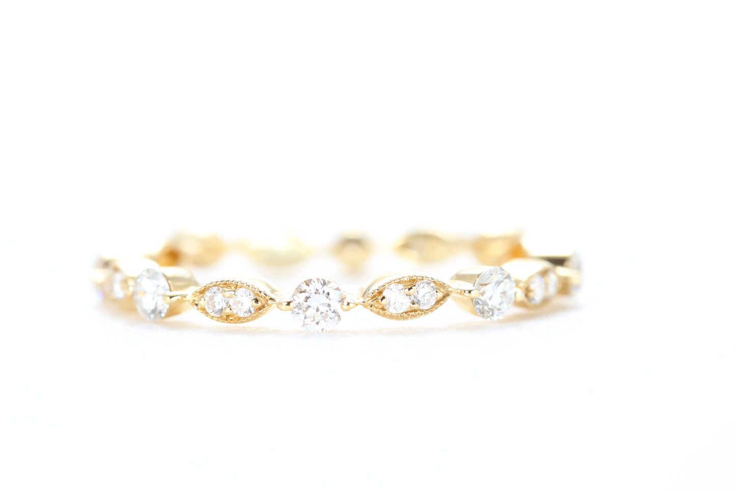 Round and Marquise Shaped Diamond Ring Yellow Gold