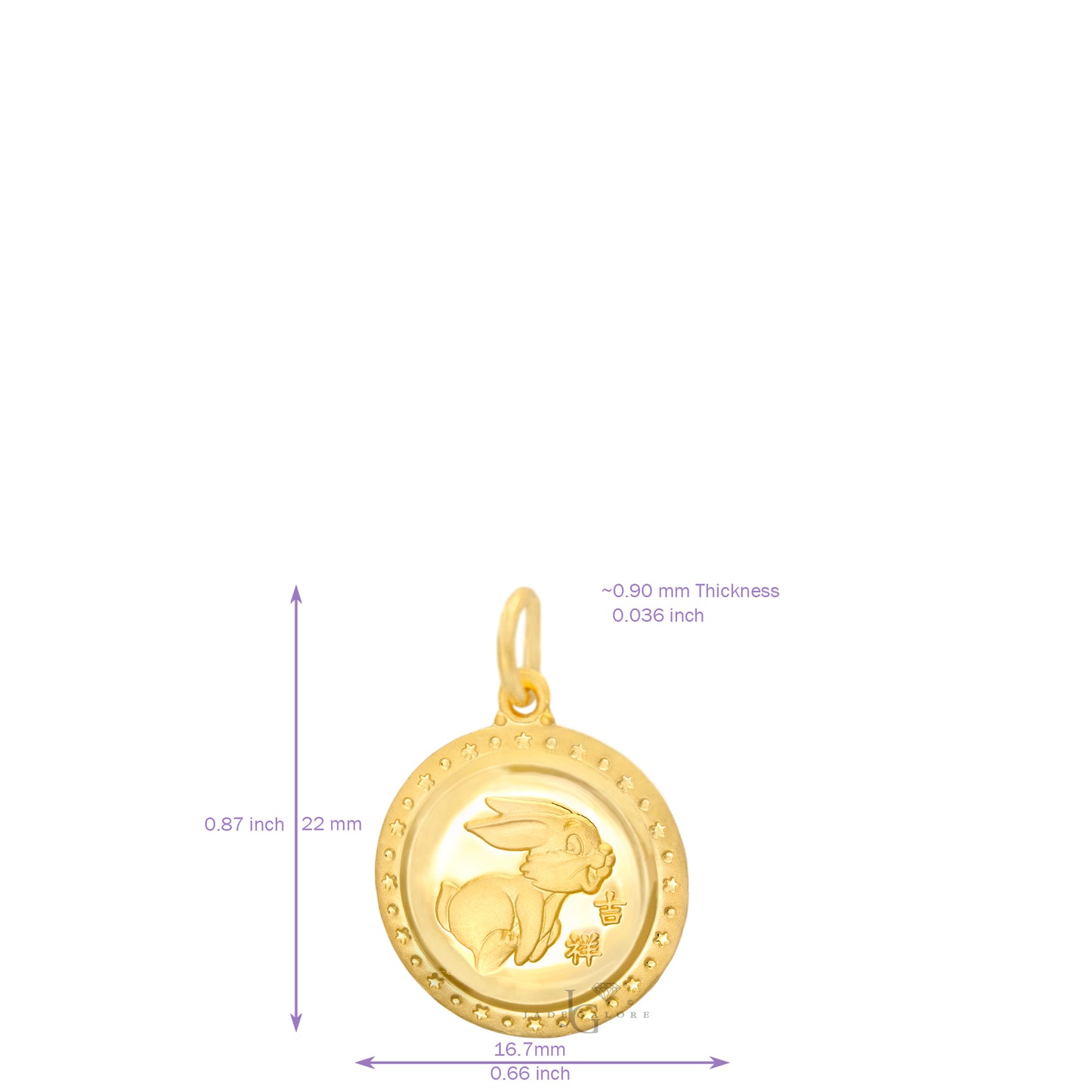 24K Mini Round Rabbit Pendant
