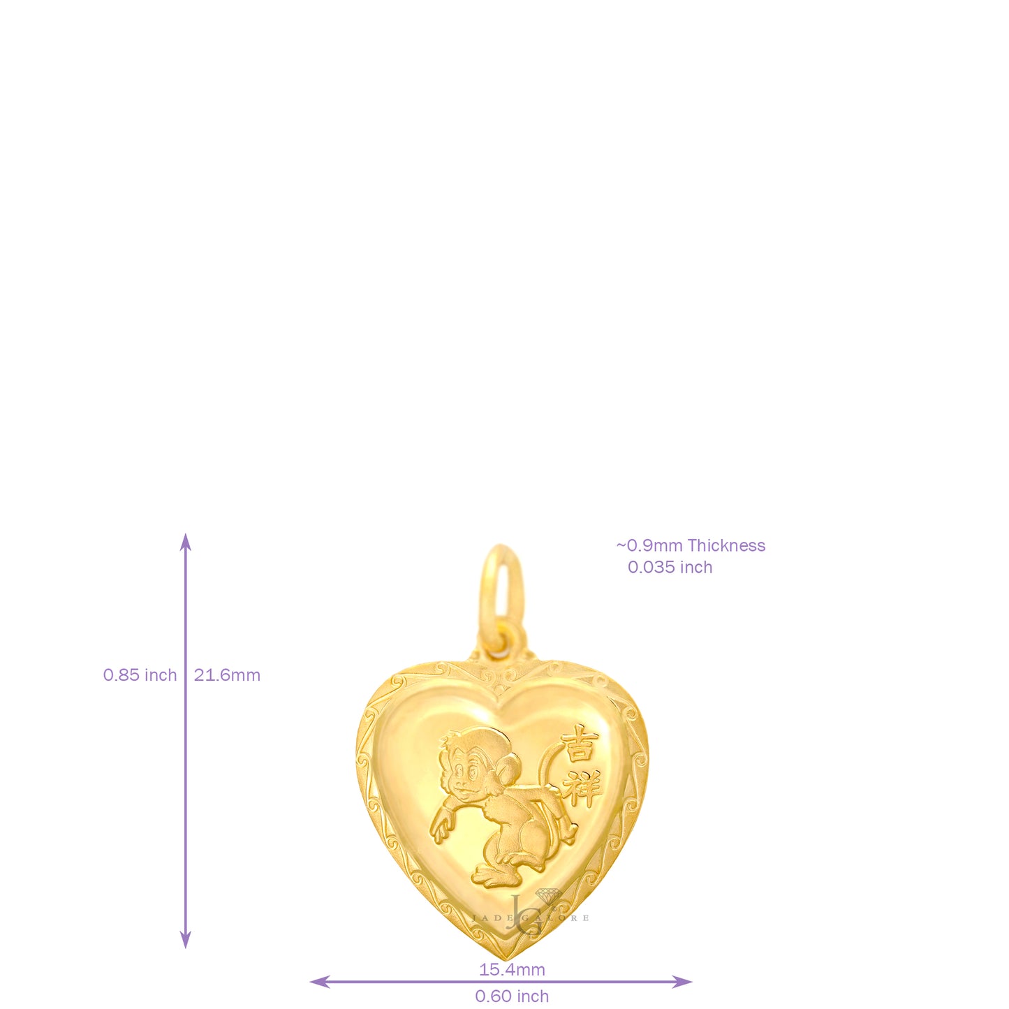 24K Mini Heart Monkey Pendant