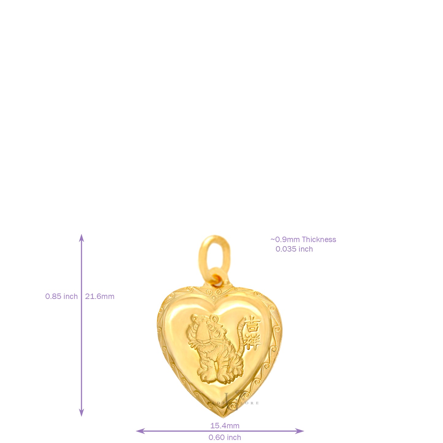 24K Mini Heart Tiger Pendant