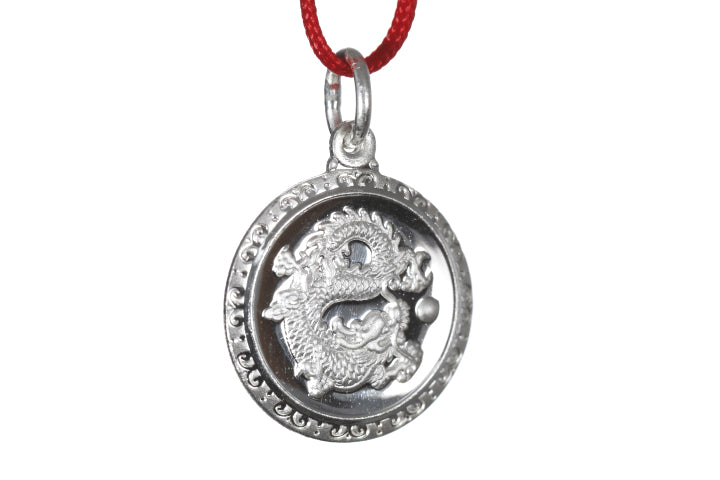 Sterling Silver Mini Round Dragon Pendant